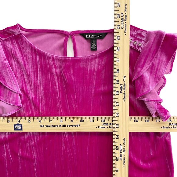 Ellen Tracy Shirt Womens Small Blouse Pink Velour/Velvet Flutter Sleeve Studded - Picture 10 of 10
